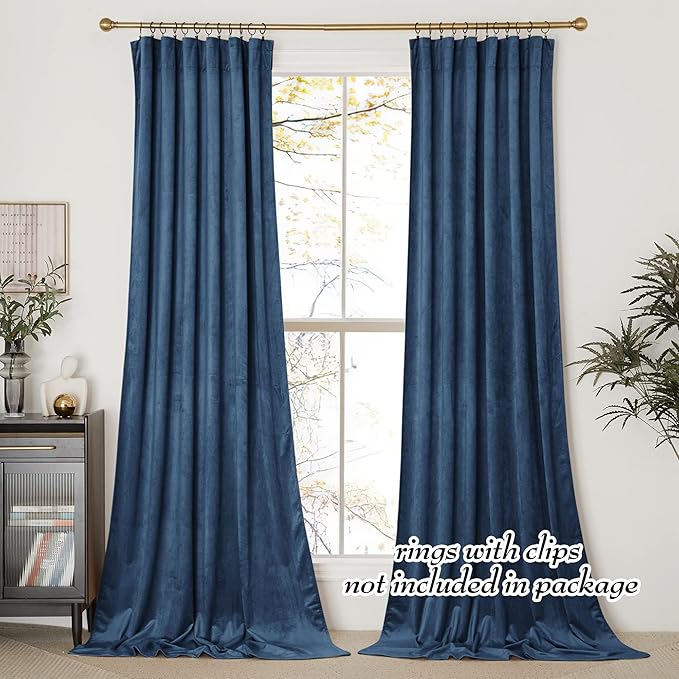 NICETOWN Navy Blue Velvet Curtains 84 inches
