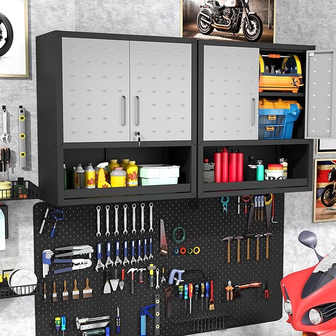 Metal Wall Cabinets with Doors and Shelves Black and Gray Garage Cabinets Wall
