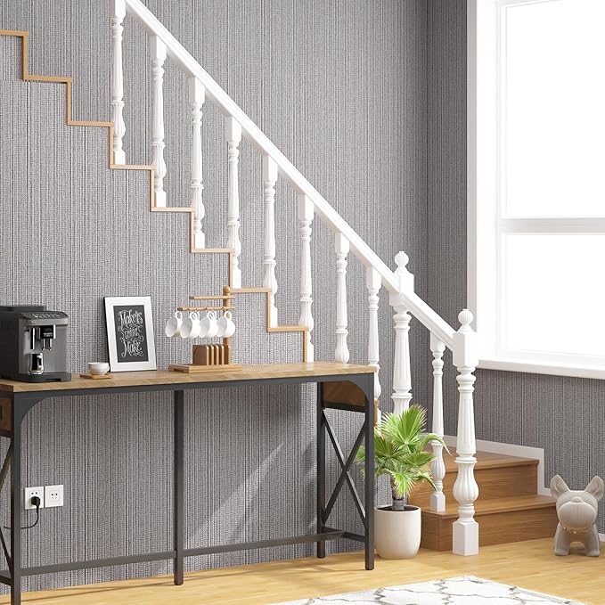 FUKU MON Grasscloth Fabric Wallpaper 24" X 394" Textured Mocha Gray Thick Linen