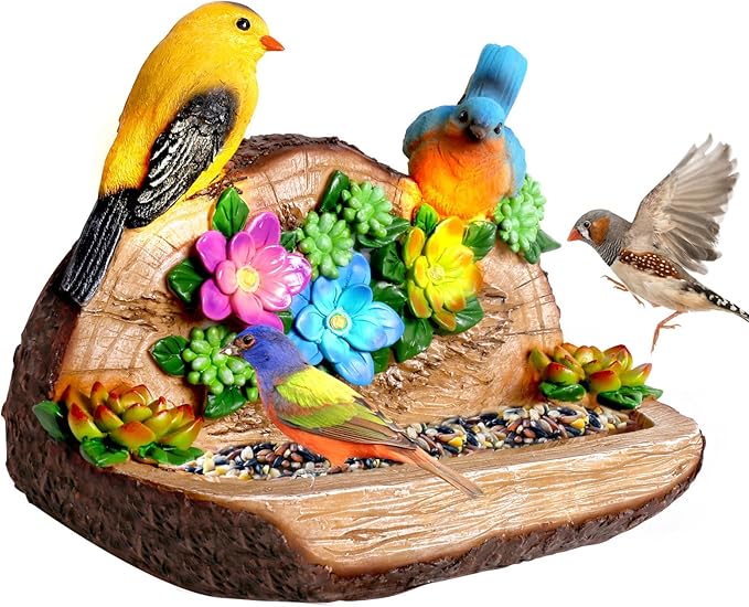 Gifts for Mom Solar LED Light Bird Statue Garden Art Decorations Balcony Bird Feeder Resin Stone Sculptures Women's Succulent Night Lights
