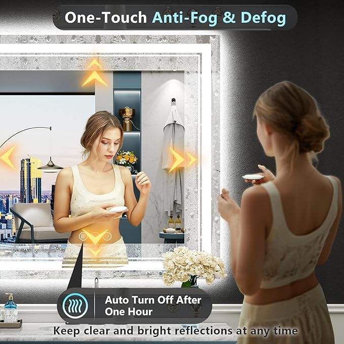 36x36 LED Bathroom Mirror with Lights, Backlit and Front Lit Anti-Fog Lighted