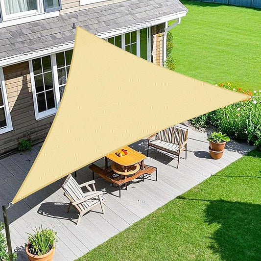 Amagenix Sun Shade Sail 10'X14'X17.2' Curved Edge Outdoor Shade Canopy Beige Breathable 95% UV Block Shade Cloth for Patio Garden Backyard (We Make Custom Size)