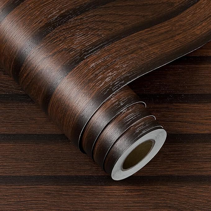 FunStick 36"x200" Dark Brown Slats Wood Peel and Stick Wallpaper Faux 3D Walnut