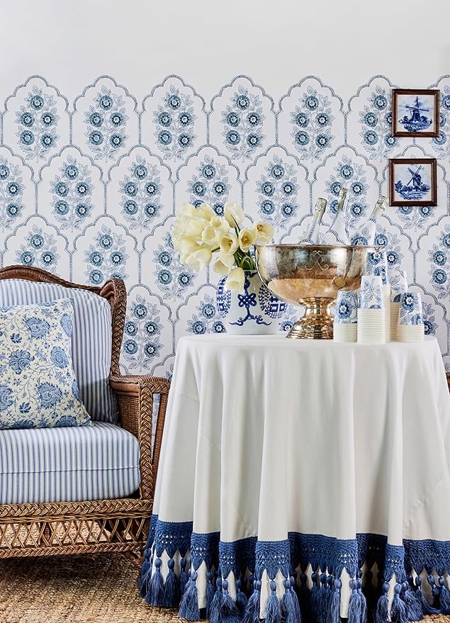 NuWallpaper x Society Social Floral Bazaar Delft Blue Peel and Stick Wallpaper