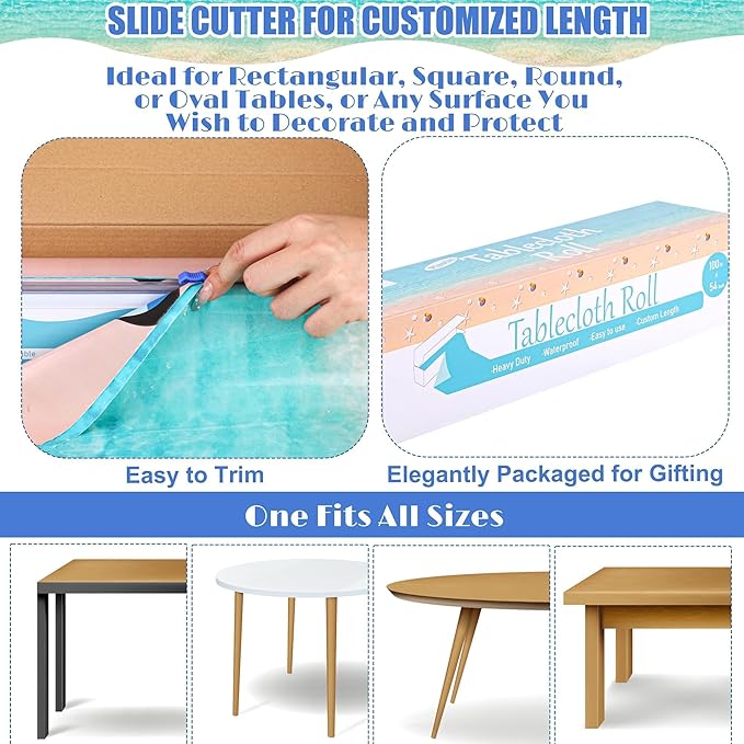Kochorie 100 Ft x 54 Inch Summer Beach Tablecloth Roll