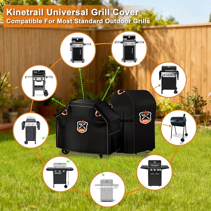 Grill Cover, Universal 58" BBQ Grill Cover for Outdoor Grill, Waterproof, Weather Resistant, Fade Resistant Gas Grill Cover with Adjustable Double Straps for Weber, Char-broil, Nexgrill, etc