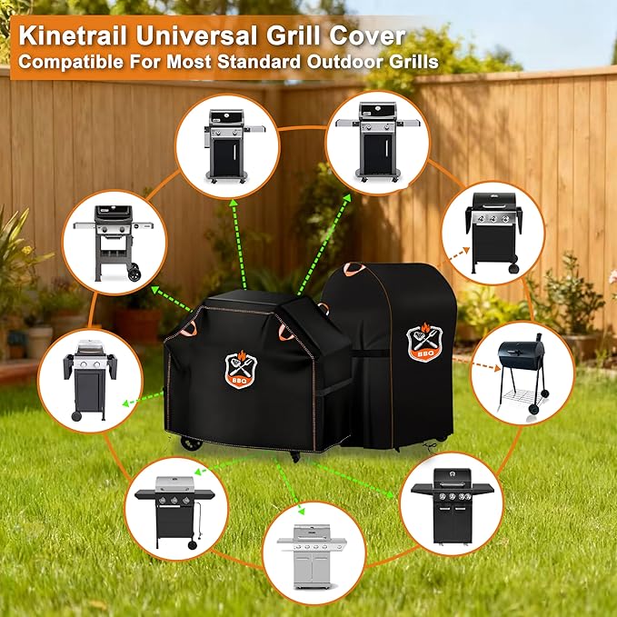 Grill Cover, Universal 48" BBQ Grill Cover for Outdoor Grill, Waterproof, Weather Resistant, Fade Resistant Gas Grill Cover with Adjustable Double Straps for Weber, Char-broil, Nexgrill, etc
