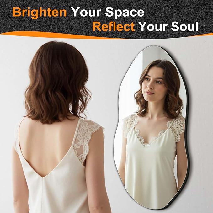 Delma Irregular Wall Mirror, Frameless Decorative Mirror