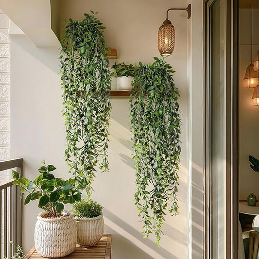 Artificial Hanging Plant 2 Pcs Faux Plant Ivy Vine Faux Eucalyptus Vines Fake