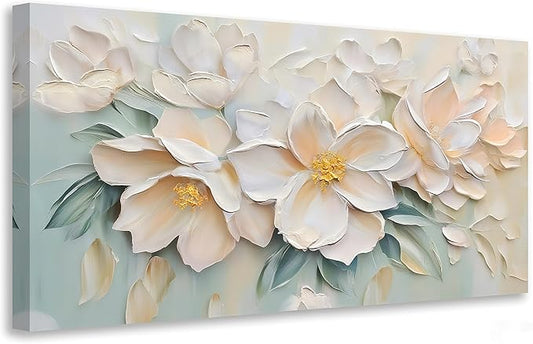 Anolyfi White Textured Flowers Large Canvas Wall Art