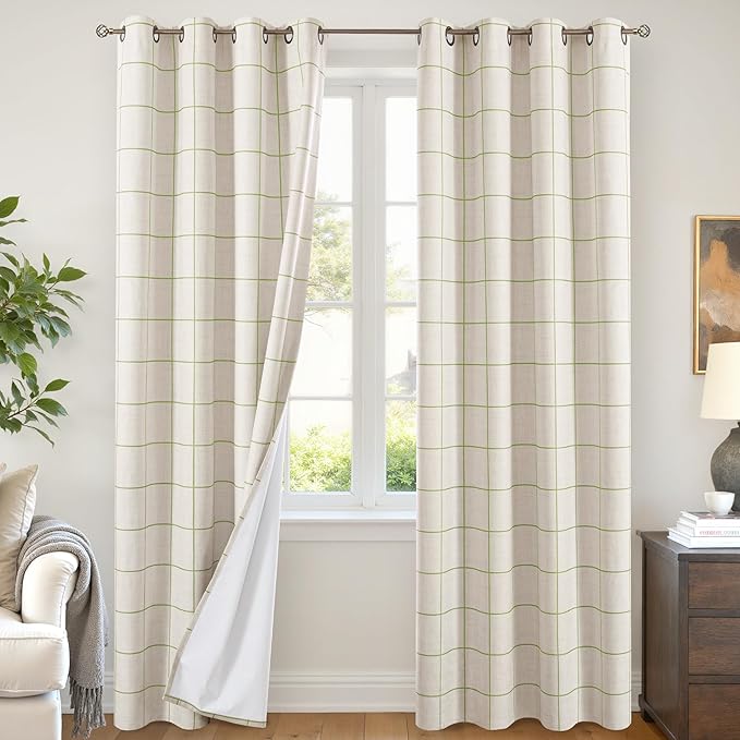Lajode Sage Green Linen Blackout Curtains