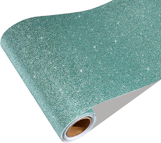 CRE8TIVE 8"x354" Light Teal Glitter Wallpaper Border Peel and Stick Wall Border