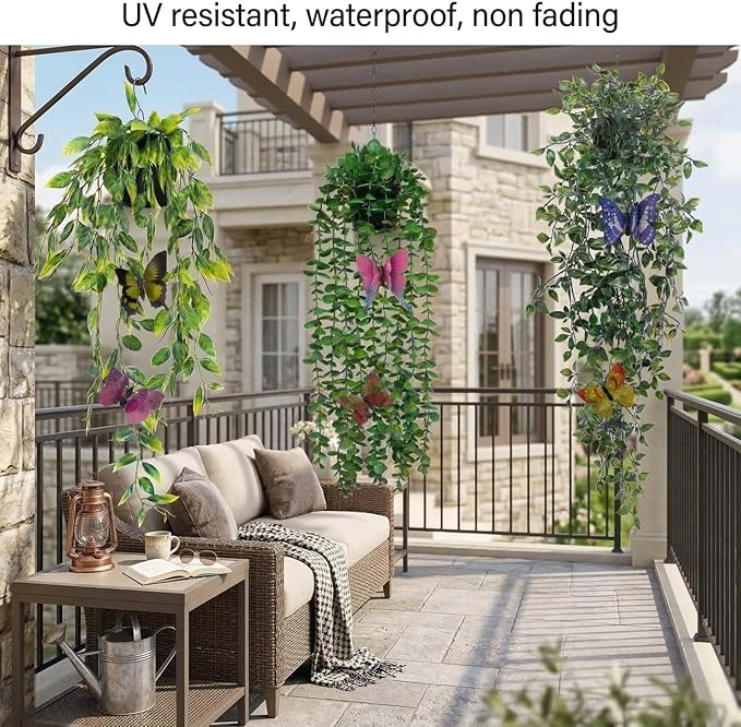 3 Pack Fake Plants with 6 Butterflies