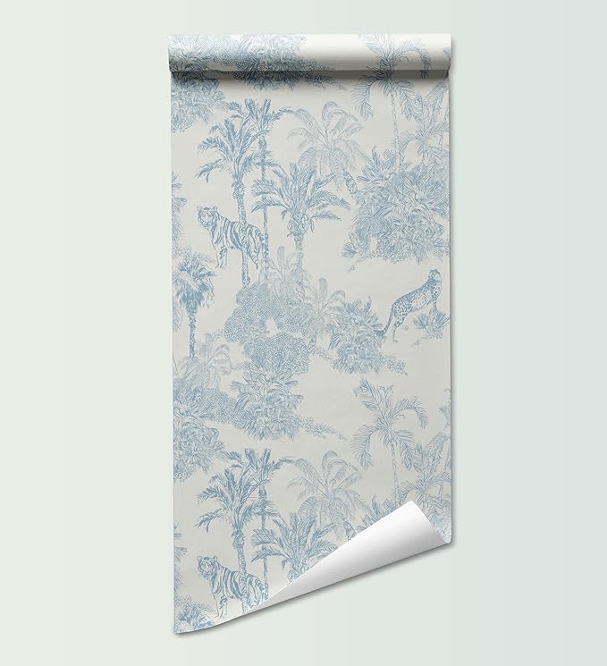 RollsRolla Toile Blue and White Peel and Stick Wallpaper Accent Wall French