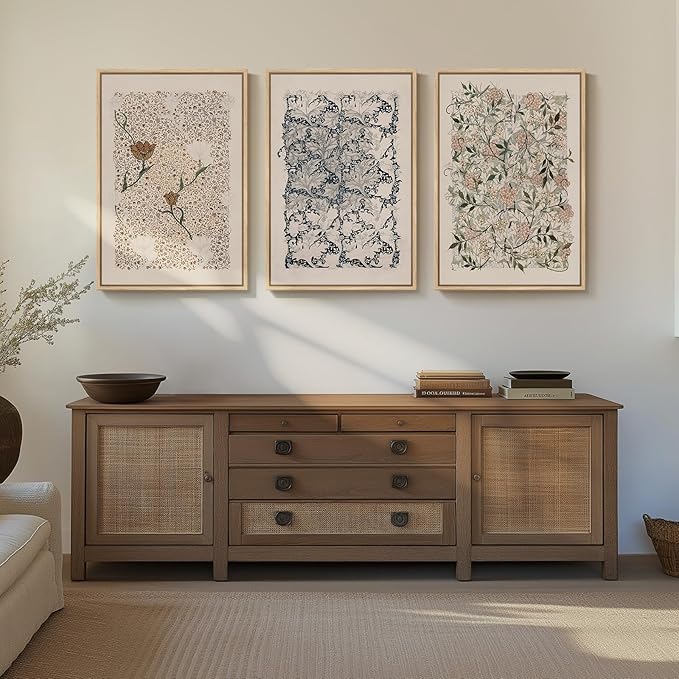 Framed Large William Morris Canvas Wall Art Set of 3, Vintage Nature Floral