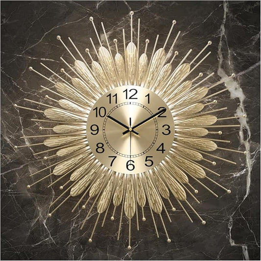 Gold Wall Clock 23 Inch Sunburst，Mid Century Decorative Wall Clocks Battery
