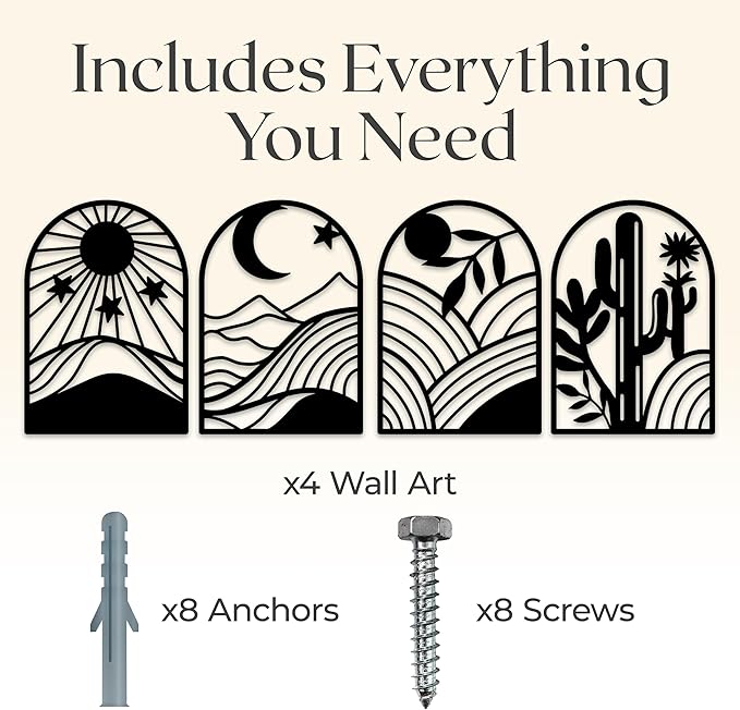 GALLERY GRACE Metal Wall Art Decor – 11" x 16", Office – Boho Minimalist Black