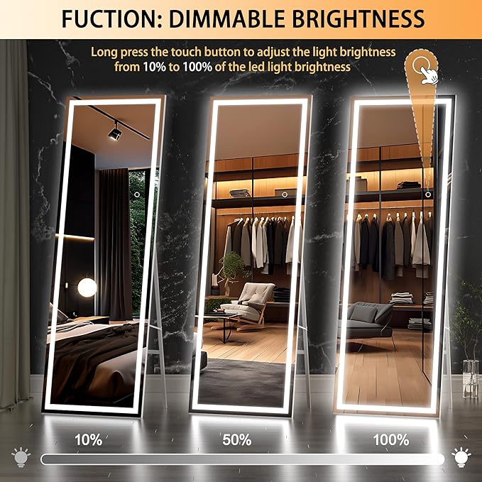 Hasipu Full Length Mirror with Lights, Full Body Dressing Standing, Hanging