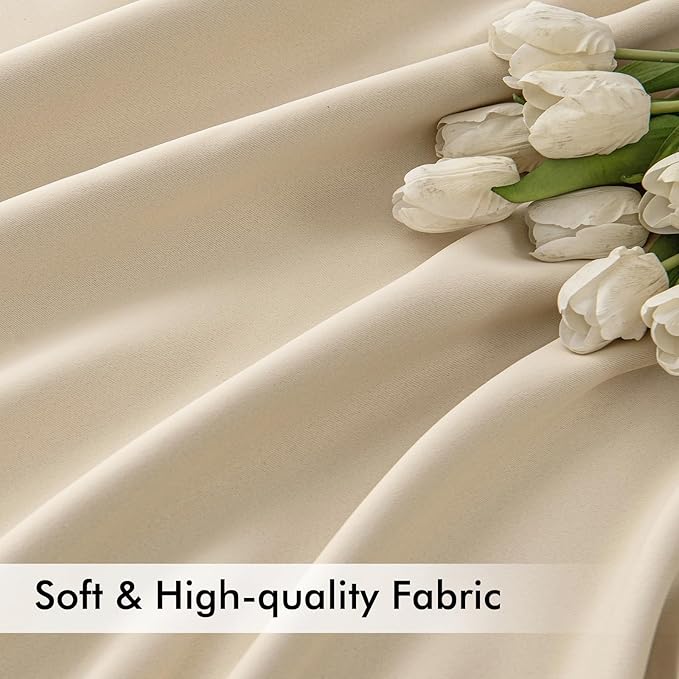 MIULEE Cream Beige Back Tab Light Blocking Curtains 84 Inch Length 2 Panels Set