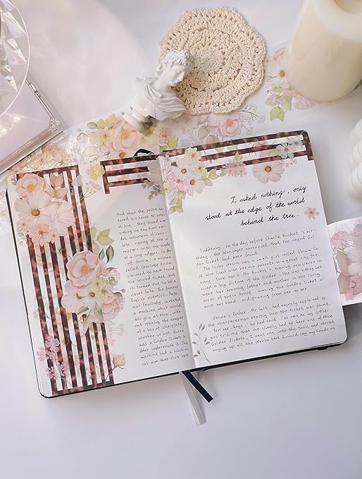 WT Blush Wide PET Tape, Single Roll, Original Designs, Watercolor Pink Floral Decorative Tape, Transparent Adhesive for Journaling, Scrapbooking, Bujo Planner DIY Craft Supplies