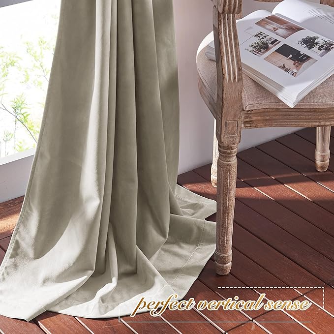 NICETOWN Camel Velvet Curtains 72 Inch Long 52 Wide, Room Darkening Temp