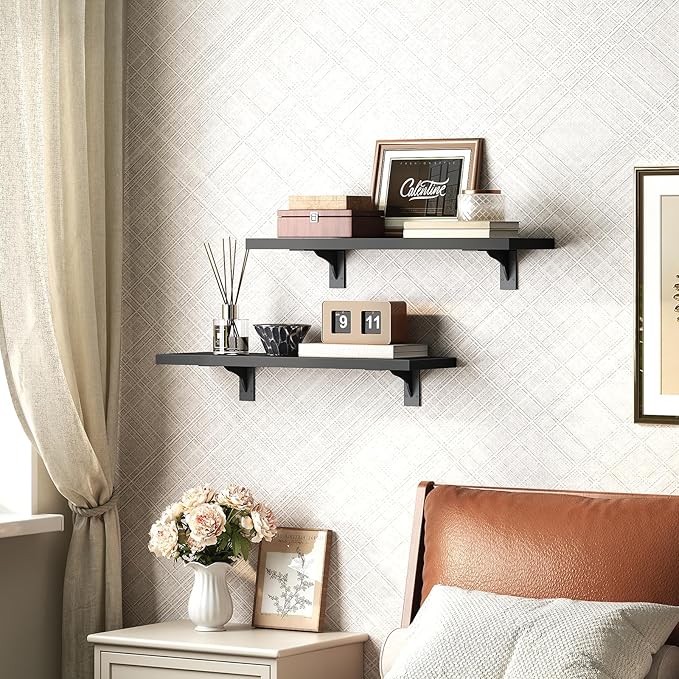 HOOBRO Floating Shelves for Wall, 15.4" Wall Mounted Shelves Set of 2, Hanging