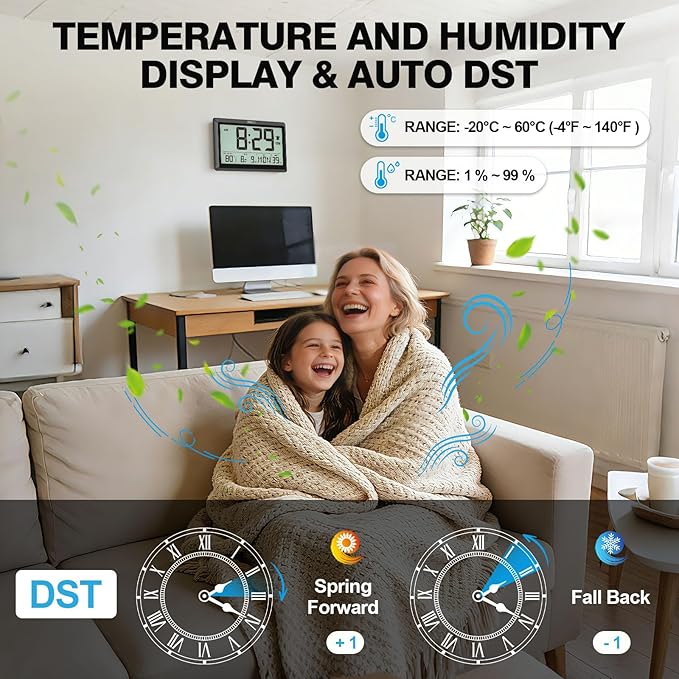 XREXS 10.4 Inch Digital Wall Clock, Battery Operated Large Display Clock