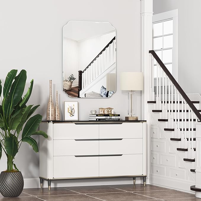 Bathroom Mirrors for Over Sink, Frameless Mirrors for Wall, 24x32 Inch Beveled