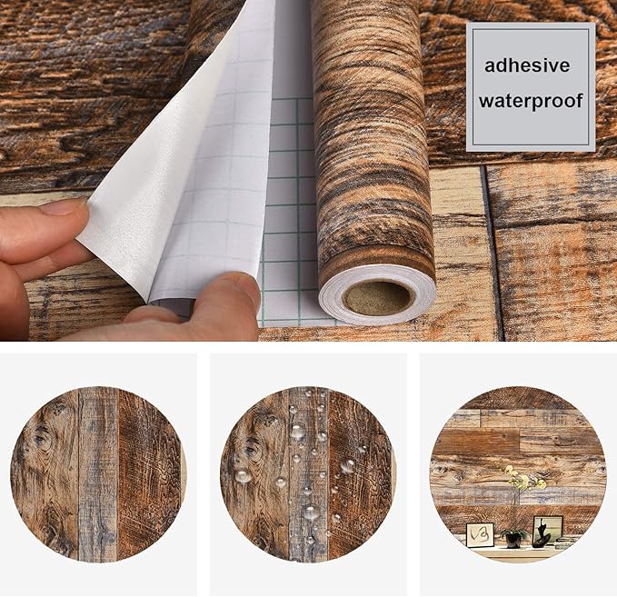 WENMER 23.6" x 118" Brown Wood Peel and Stick Wallpaper Shiplap Self Adhesive
