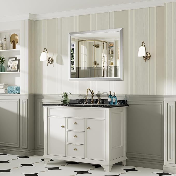 40x32 Inch Brushed Silver Bathroom Mirror