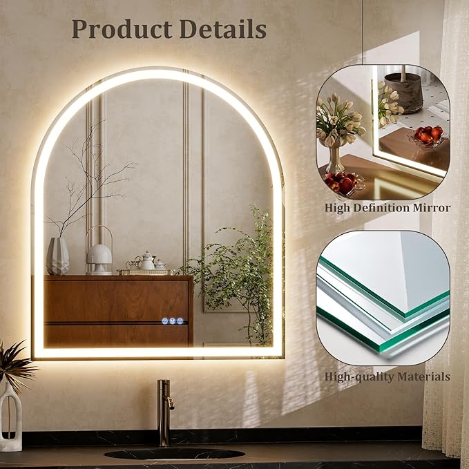 BEAUTYPEAK 34x30 LED Arch Bathroom Mirror