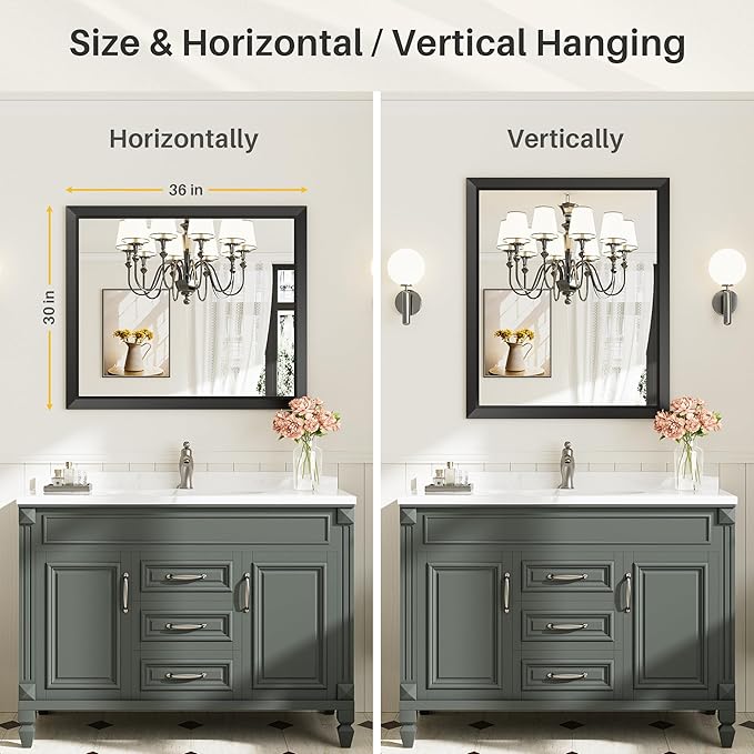 Briivue 36x30 Inch Black Bathroom Mirror