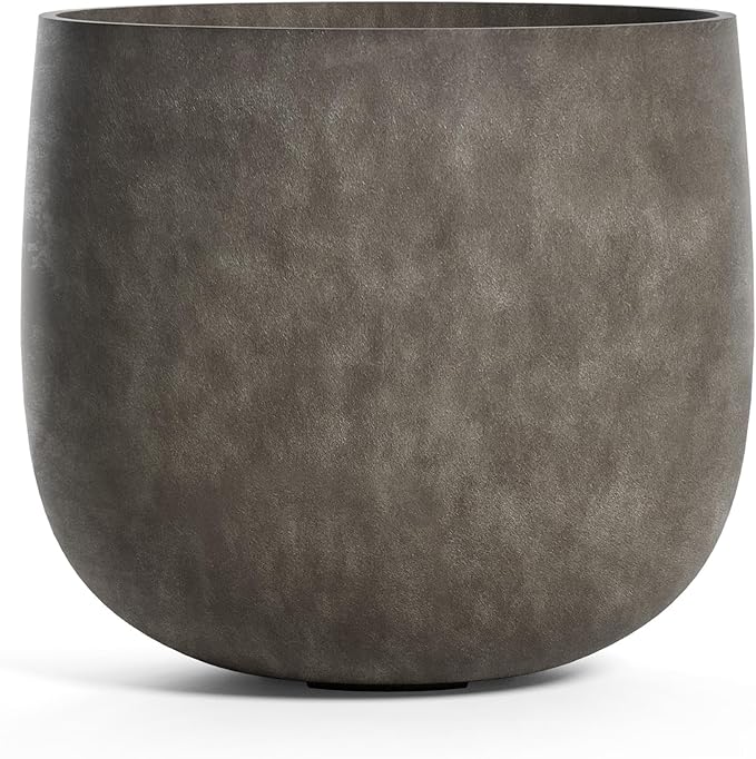 Mondo Large Planter â River Stone Finish â Fiberglass Indoor/Outdoor and Weather-Resistant Round Planter (26" D x 24" H Exterior, 24.6" D x 24" H Interior)