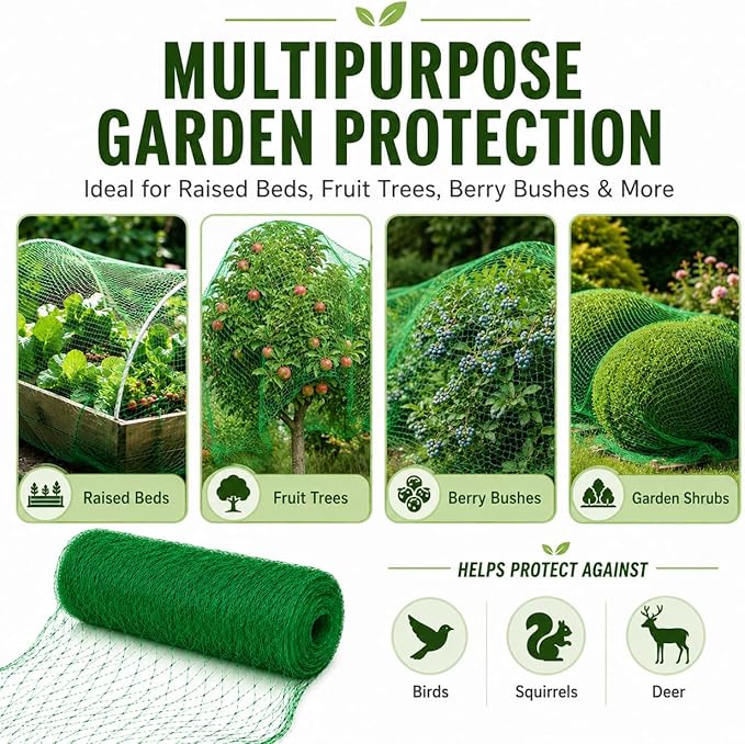 Garden Netting, 6.6 x 100 FT Bird Netting for Garden Plant Protection, Reusable Fine Mesh for Fruit Trees, Vegetable Plants, Blueberry Bushes, Raised Beds, Chicken Coop (6.6x100ft)