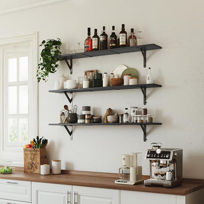 WOPITUES Floating Shelves for Wall 48″W x 8″D, Long Wall Mounted Shelves Set of