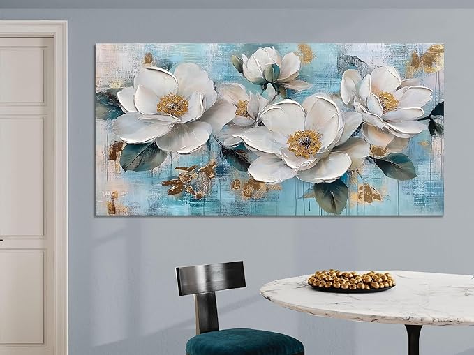 Ardemy Flower Wall Art for Living Room White Floral Canvas Art Wall Decor