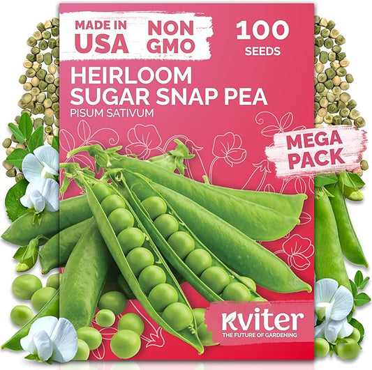 KVITER 100 Sugar Snap Peas Seeds (Pisum sativum) â Sweet Pea Heirloom Seed, Crisp Flavor, Plumper Pods & Early Harvest â Vegetable Seeds for Planting in Outdoor Garden, Containers & Beds