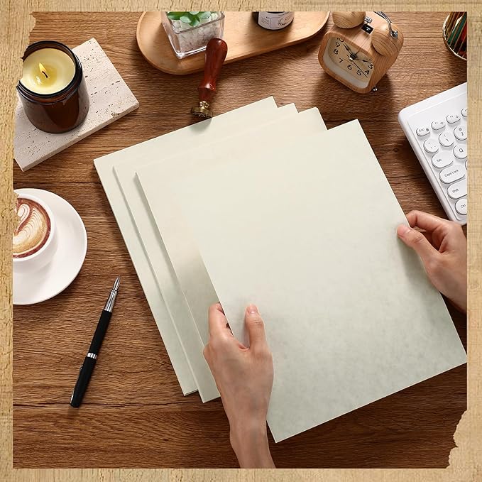 Epakh 200 Sheets Old Age Parchment Paper 8.5 x 11 Inch Standard Letter Vintage Colored Old Parchment Semblance Double Side Printing Paper(Lvory)