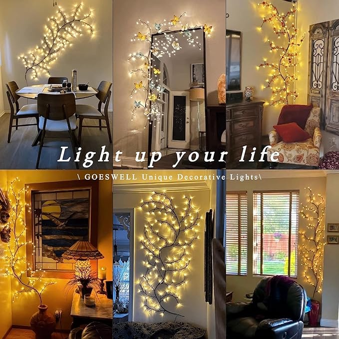 GOESWELL Smart Vine Light for Room Decor: 7.5ft 144 LEDs Music Timer Dimmable
