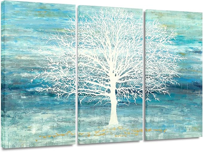 Yihui Arts Teal and Blue Canvas Wall Art
