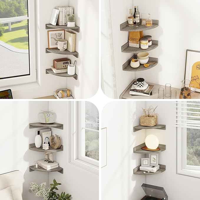Corner Shelves 3-Pack for Bathroom & Kitchen, Space-Saving Floating Corner Wall