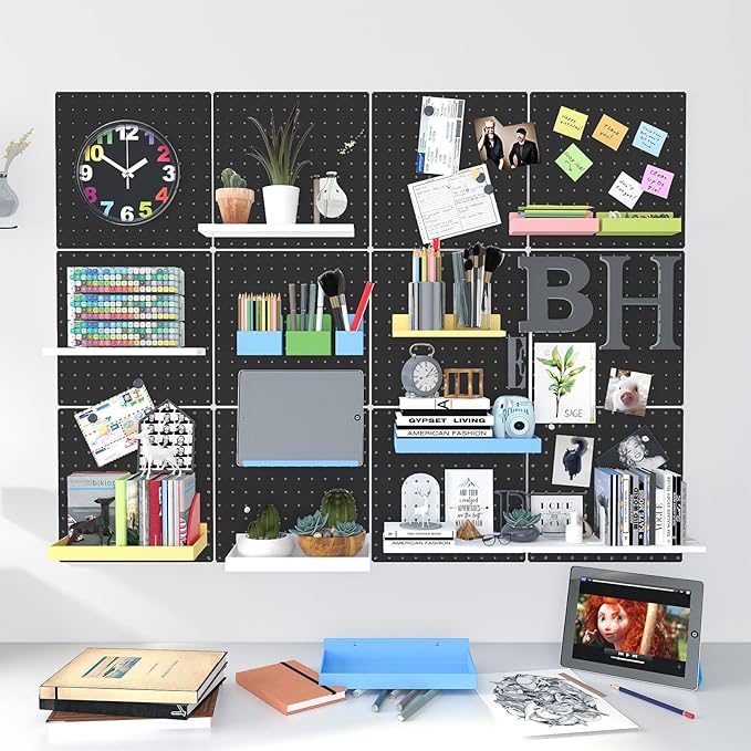 Peg Board, 6 Pack 12"x12" Black Metal Pegboard Panels Pegboards Wall Organizer