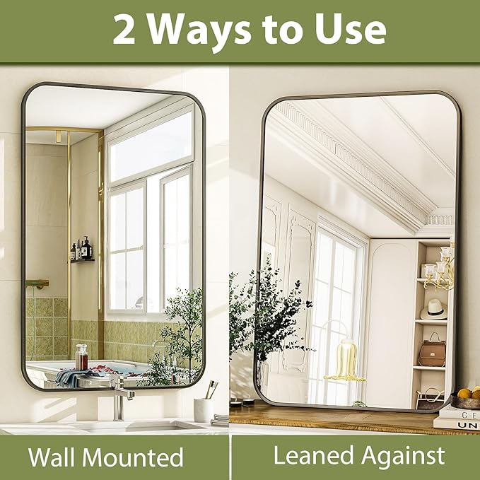 Easly 30 x 40 Inch Bathroom Mirror, Rounded Rectangular Vanity Mirror