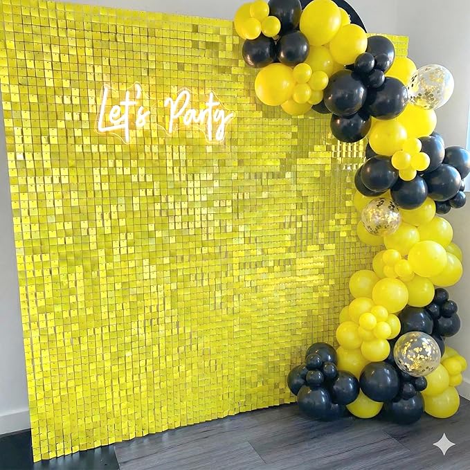 COKAOBE Yellow Shimmer Wall Backdrop 24PCS Sequins Backdrop Decoration Panels