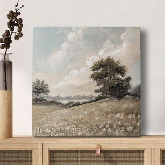 JolyWell Hand-Painted Vintage Canvas Wall Art, Landscape Wall Painting Prints