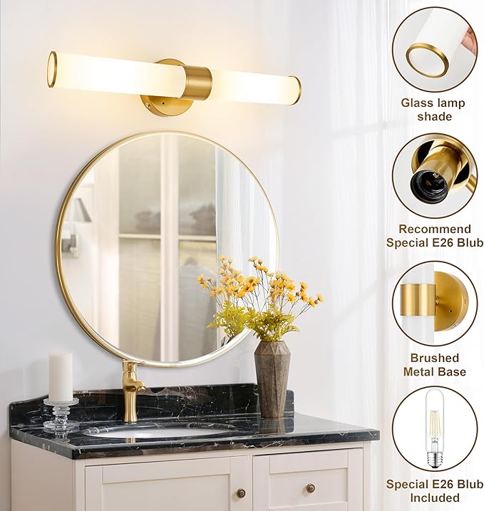 Morauroral Gold Battery Operated Wall Sconces Set of 2, Rechargeable Wall Lights