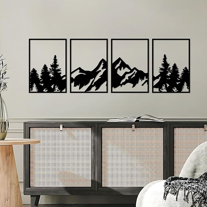 ESTART 4 Pcs Metal Mountain Wall Art, Large Mountains Wall Decor, Mountain Rivers Decorative Painting Suitable For Living Room Bedroom Office Indoor And Outdoor (Large)