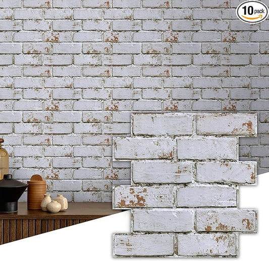 Commomy 3D Peel and Stick Brick Tiles- 10 pcs 11.8" x 11.8" Small Size PVC