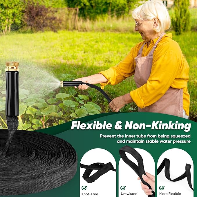 Garden Hose 50 ft, Non-Expanding Water Hose, Flexible Ultra-Light, Anti-Kink, Wear-Resistant, Easy Storage, Hose with 3/4 for Outdoor, Garden, Yard and Lawn