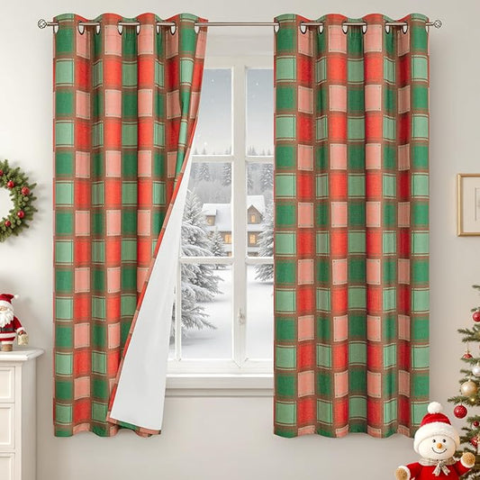 Lajode Plaid Curtains for Living Room 63 Inch Long